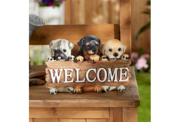 PUPPY WELCOME SIGN STATUE
